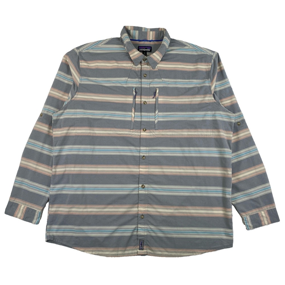 Patagonia Sun Stretch Shirt Long Sleeve Men's XXL Striped Zipper Pocket